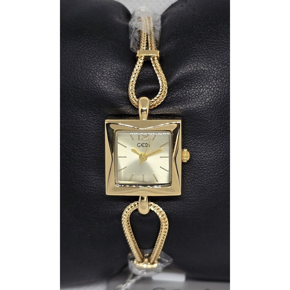 Women's Gedi Square Gold Tone Dial Quartz Chain Rope Bracelet Fashion Watch 08 - Picture 5 of 9